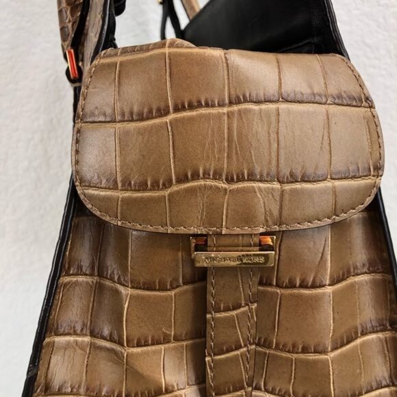Michael Kors Gia Crocodile Embossed Leather Satchel in Barley - Picture 9 of 16